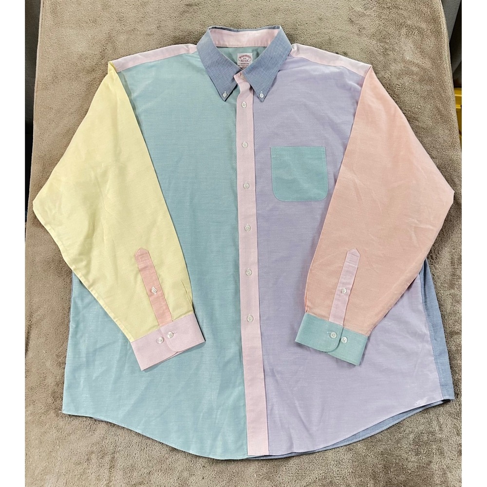 Brooks Brothers Dress Shirt Men 2XL Colorblock Oxford Button Down Multi L/S EUC